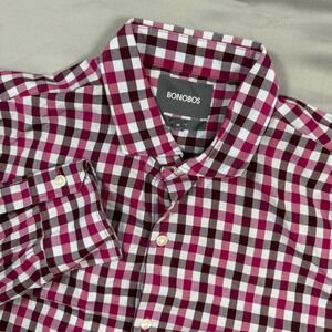 BONOBOS Standard Fit Long Sleeve Gingham Checkered Dress Shirt Men's M Red White